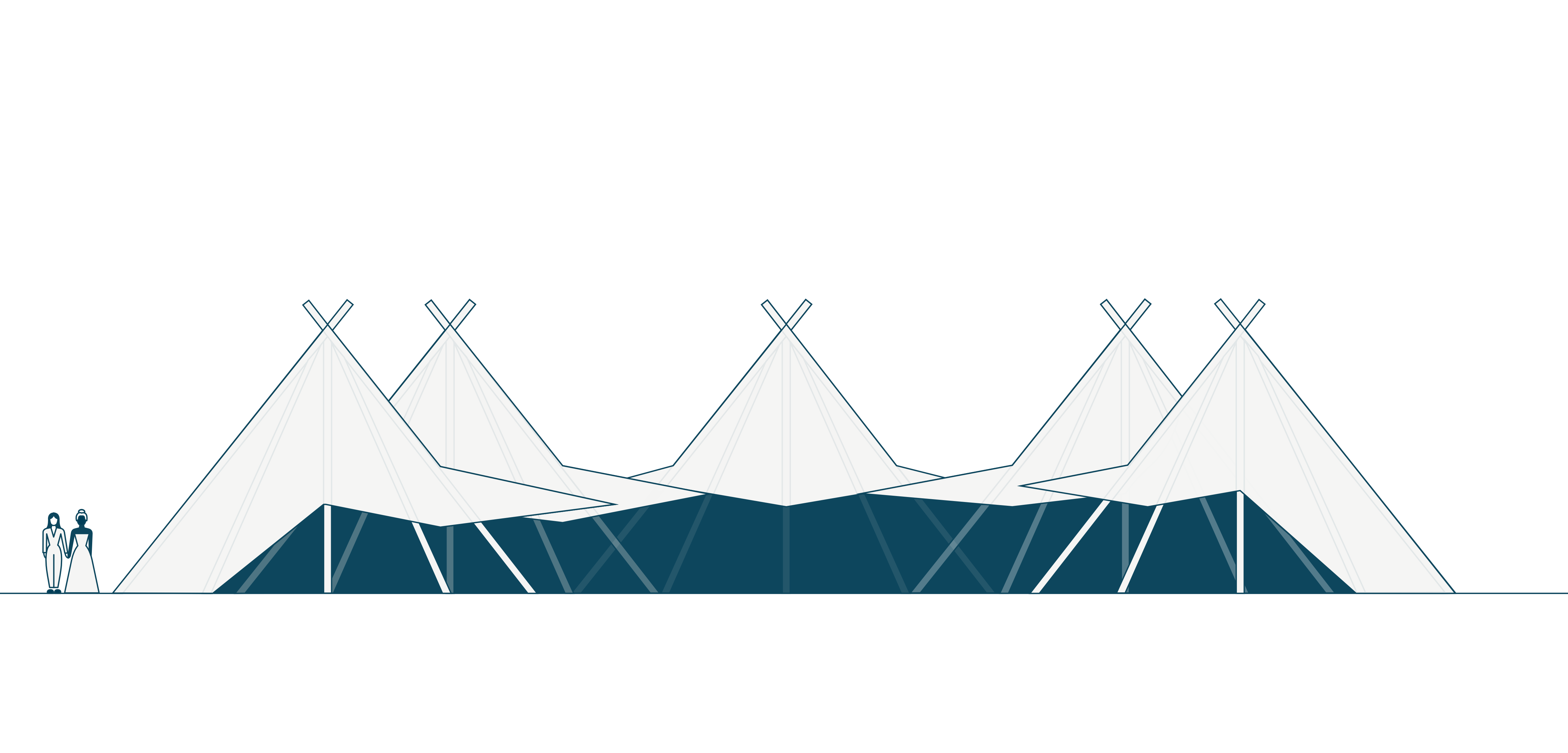 Five Stratus Tipis open side view diagram - Buffalo Tipi and Marquee hire - West Country and Cotswolds