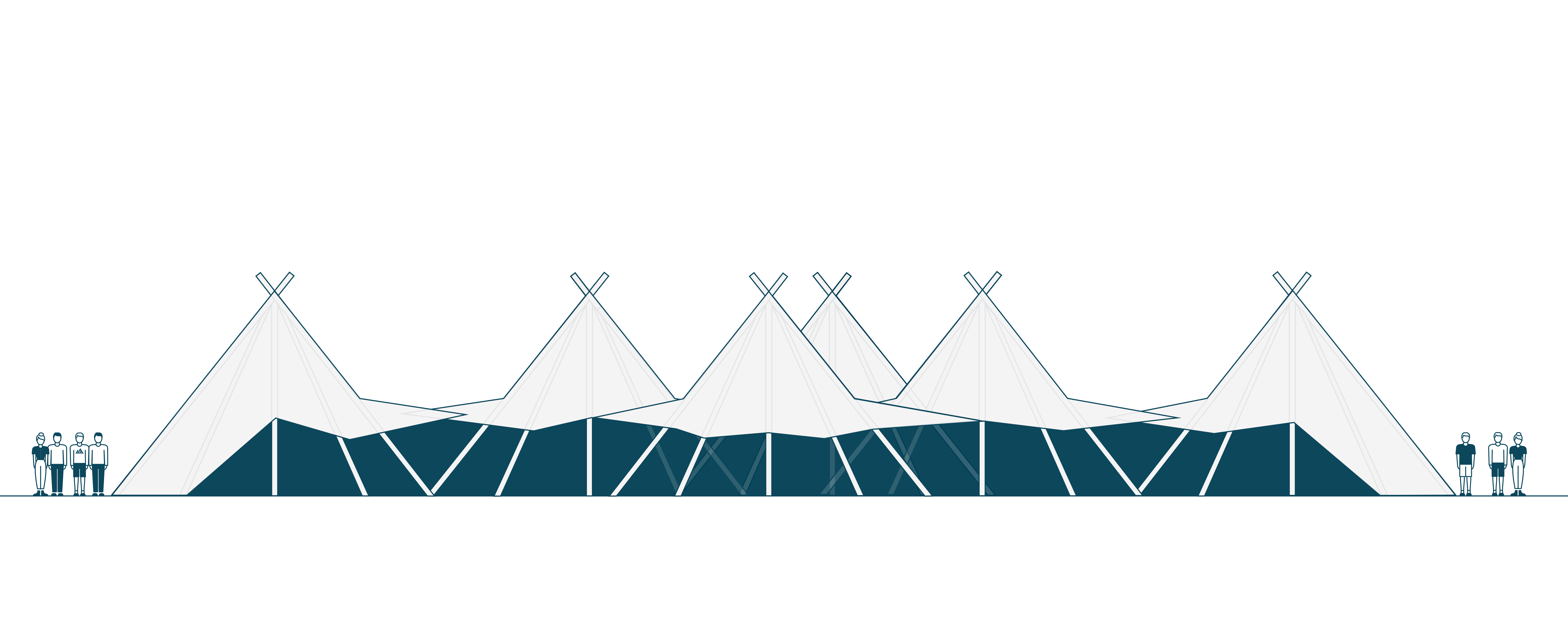 Six Stratus Tipis open side view diagram - Buffalo Tipi and Marquee hire - West Country and Cotswolds