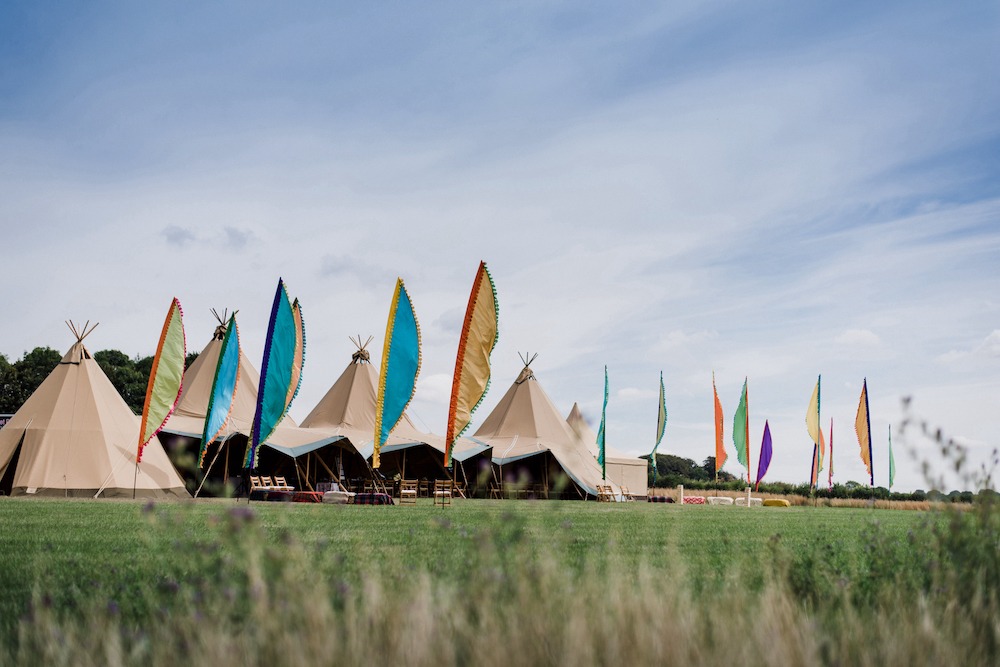 Wedding Tipis with flags in Cotswolds, Oxfordshire