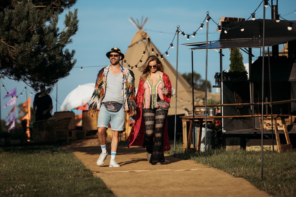 Tipi with private party guests at Glastonbury Festival - Buffalo Tipi and Marquee hire - West Country and Cotswolds