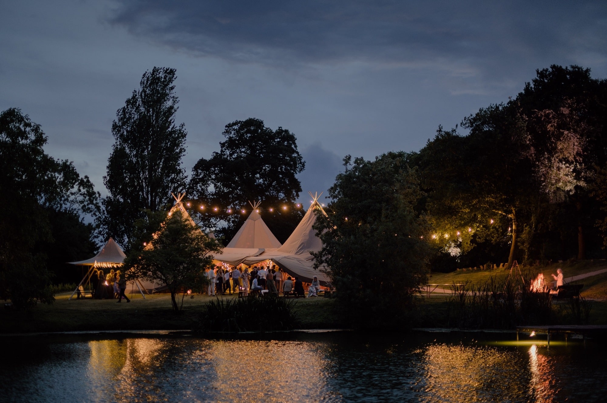 Wedding tipi at night - Buffalo Tipi and Marquee hire - West Country and Cotswolds