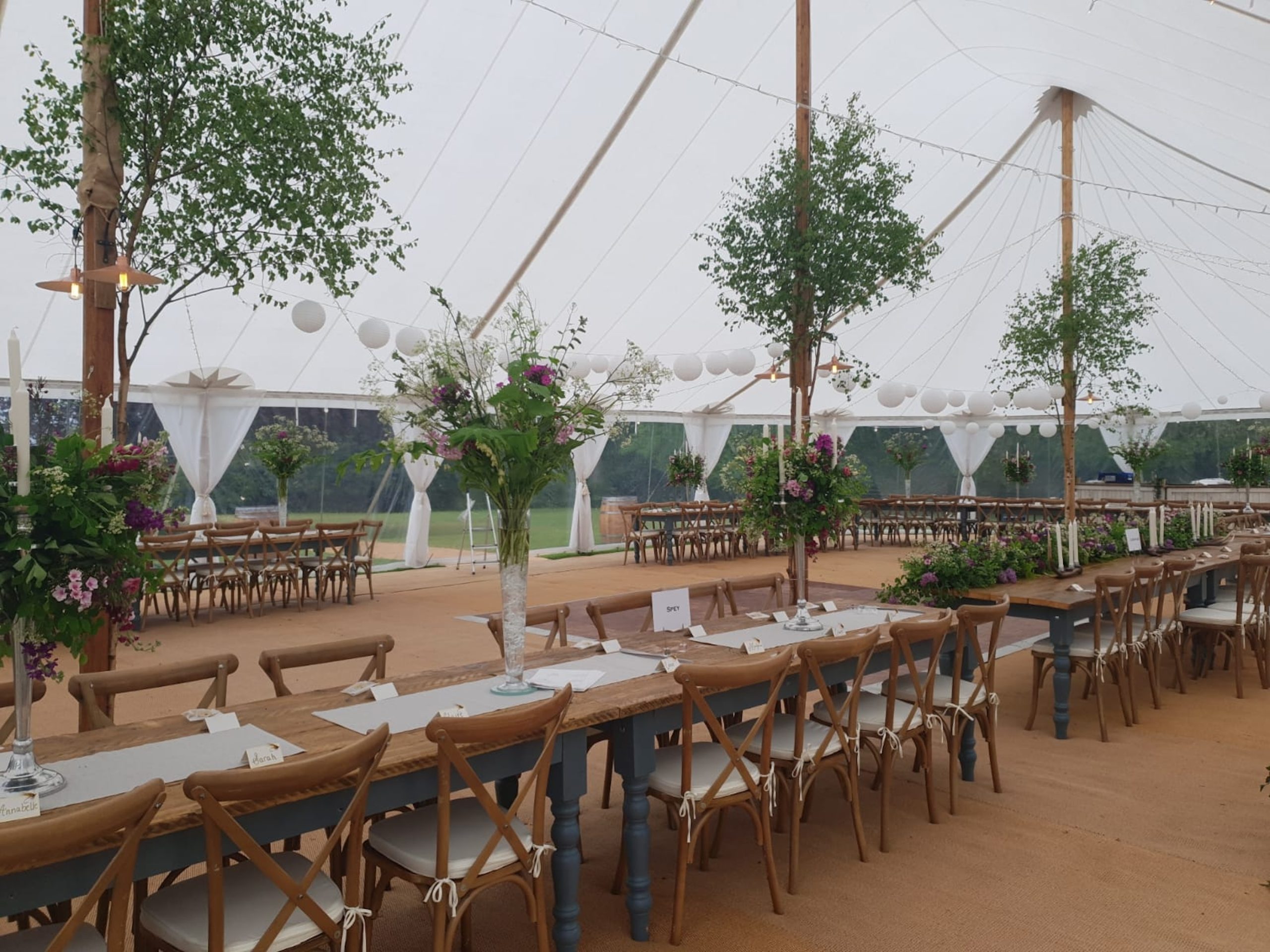 Sailcloth tent with wedding furniture and accessories - Buffalo Tipi and Marquee hire - West Country and Cotswolds