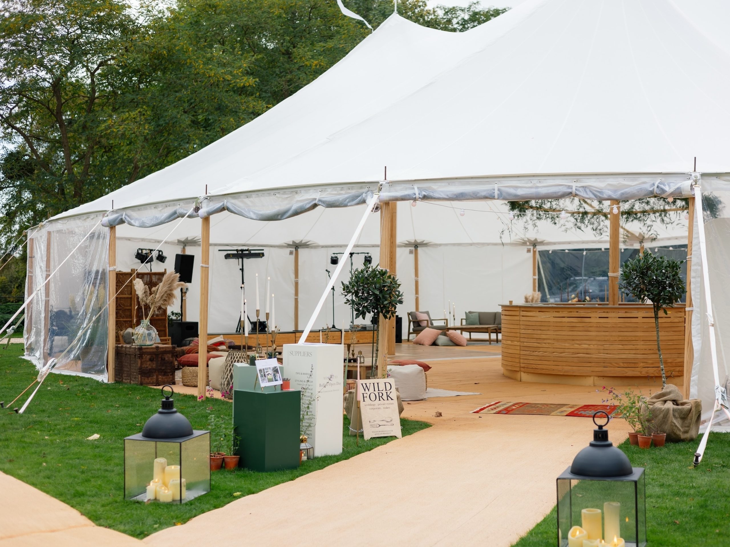 Sailcloth tent with furniture and accessories - Buffalo Tipi and Marquee hire - West Country and Cotswolds